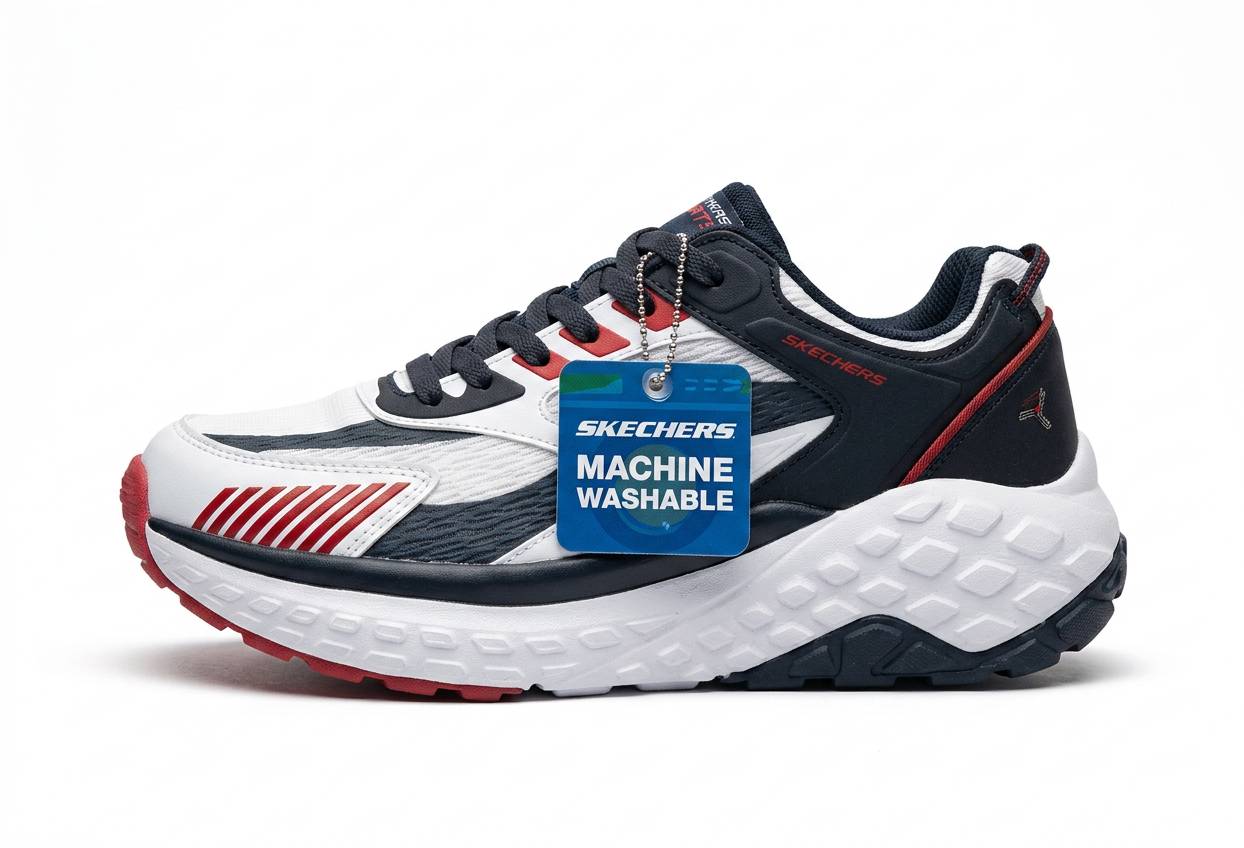 کفش ورزشی اسکیچرز مدل Max Cushioning رنگ سرمه‌ای سفید - Skechers Machine Washable
