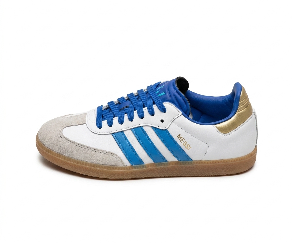کتونى آدیداس سامبا سفید آبی لیونل مسی Adidas Samba Indoor Lionel Messi