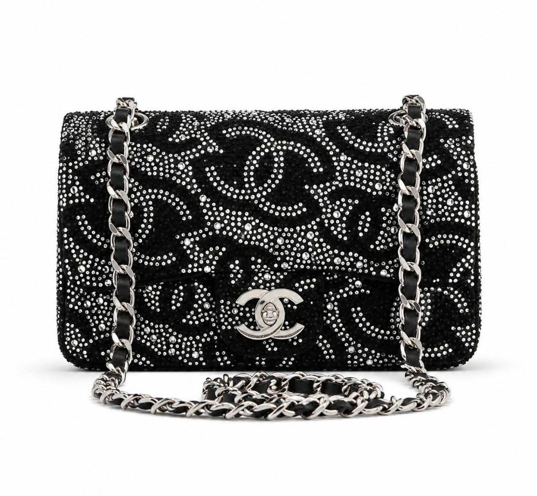 کیف وارداتی دوشی مجلسی زنانه طرح شنل Chanel با تزئینات نگینی _ V