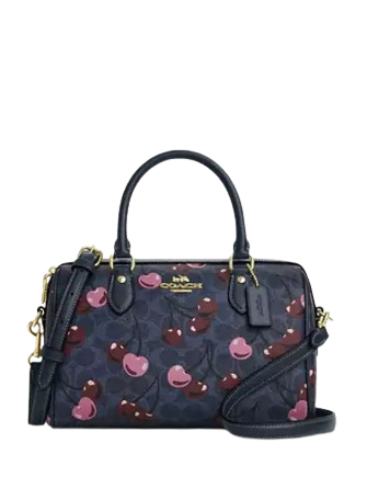 کیف دستی و دوشی زنانه برند کوچ مدل Rowan Satchel طرح گیلاس رنگ سرمه‌ای (Midnight)