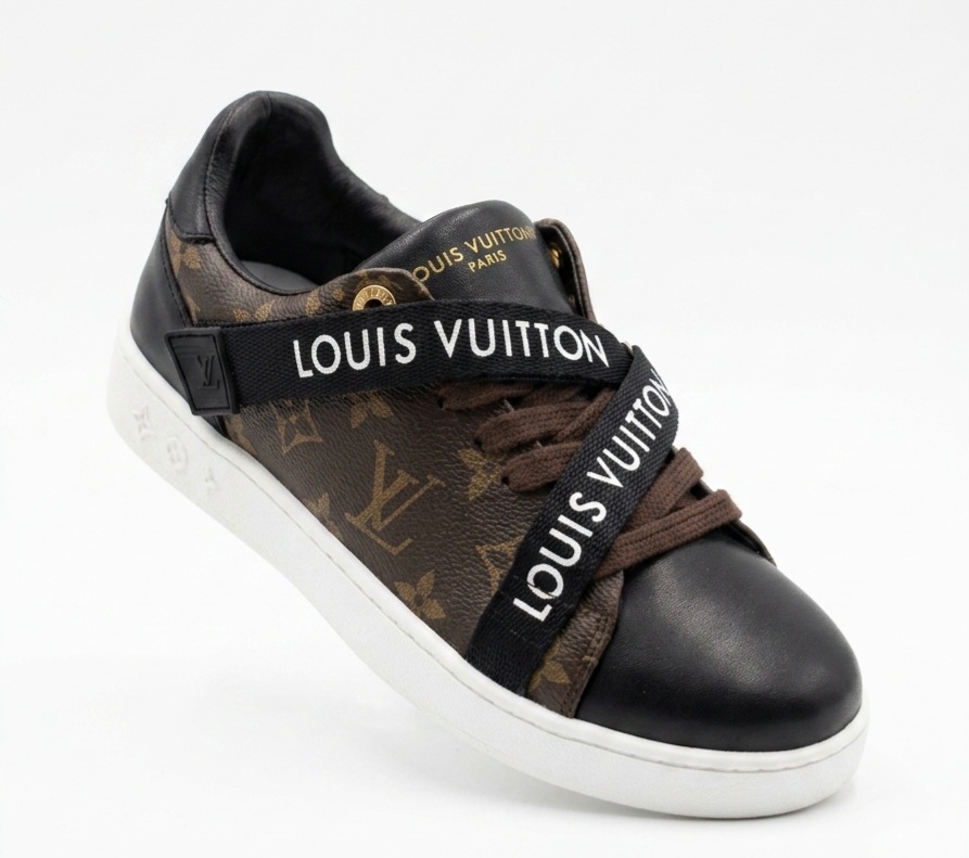 کتانی اسپرت زنانه لویی ویتون (Louis Vuitton) مدل مونوگرام قهوه‌ای و مشکی - کفش شیک با بند چسبی لوگودار ‌