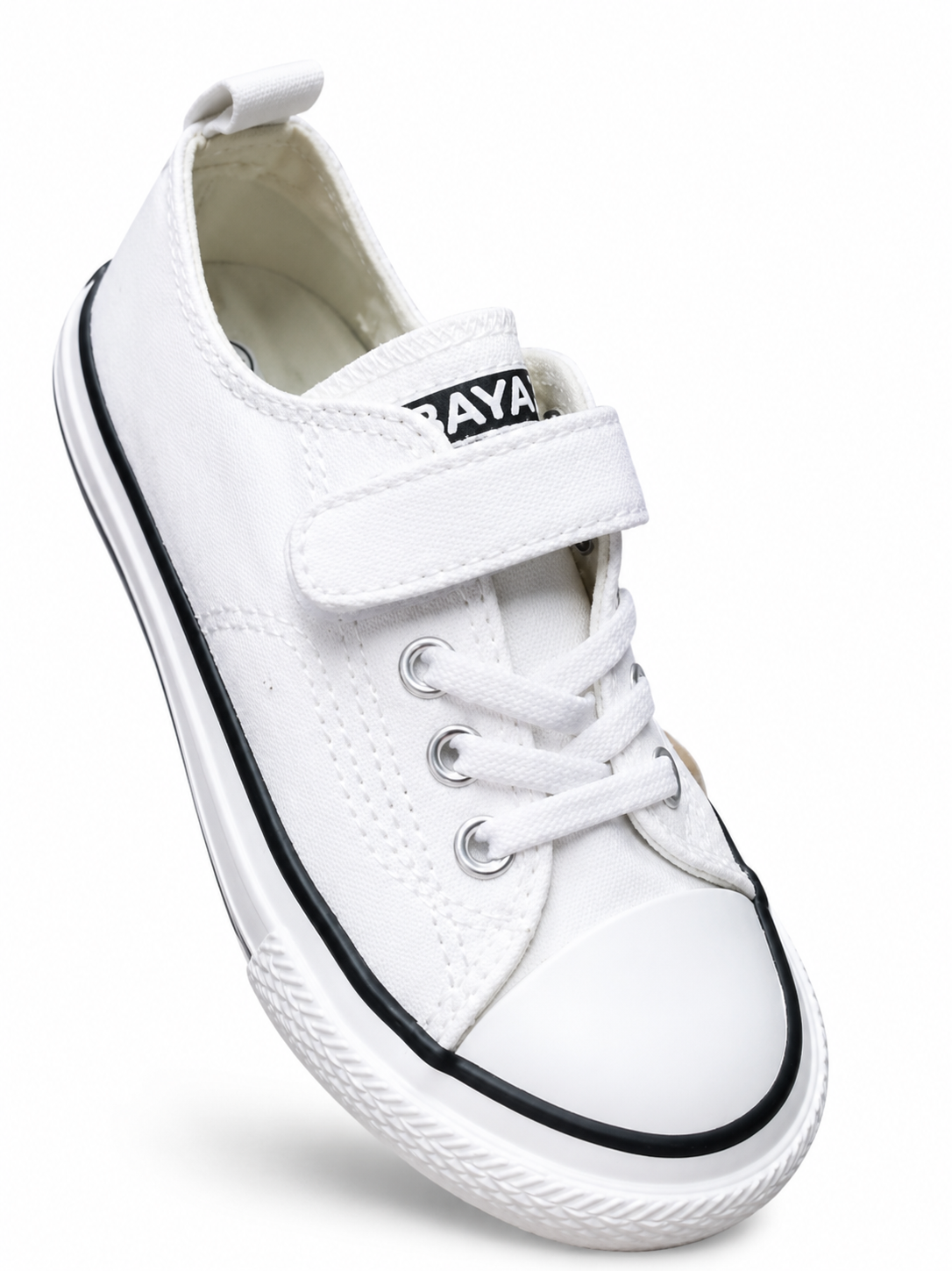 کفش راحتی بچگانه مدل چسبی و بندی - رنگ سفید - کتانی پارچه‌ای بچگانه طرح کانورس (Converse) - رنگ سفید