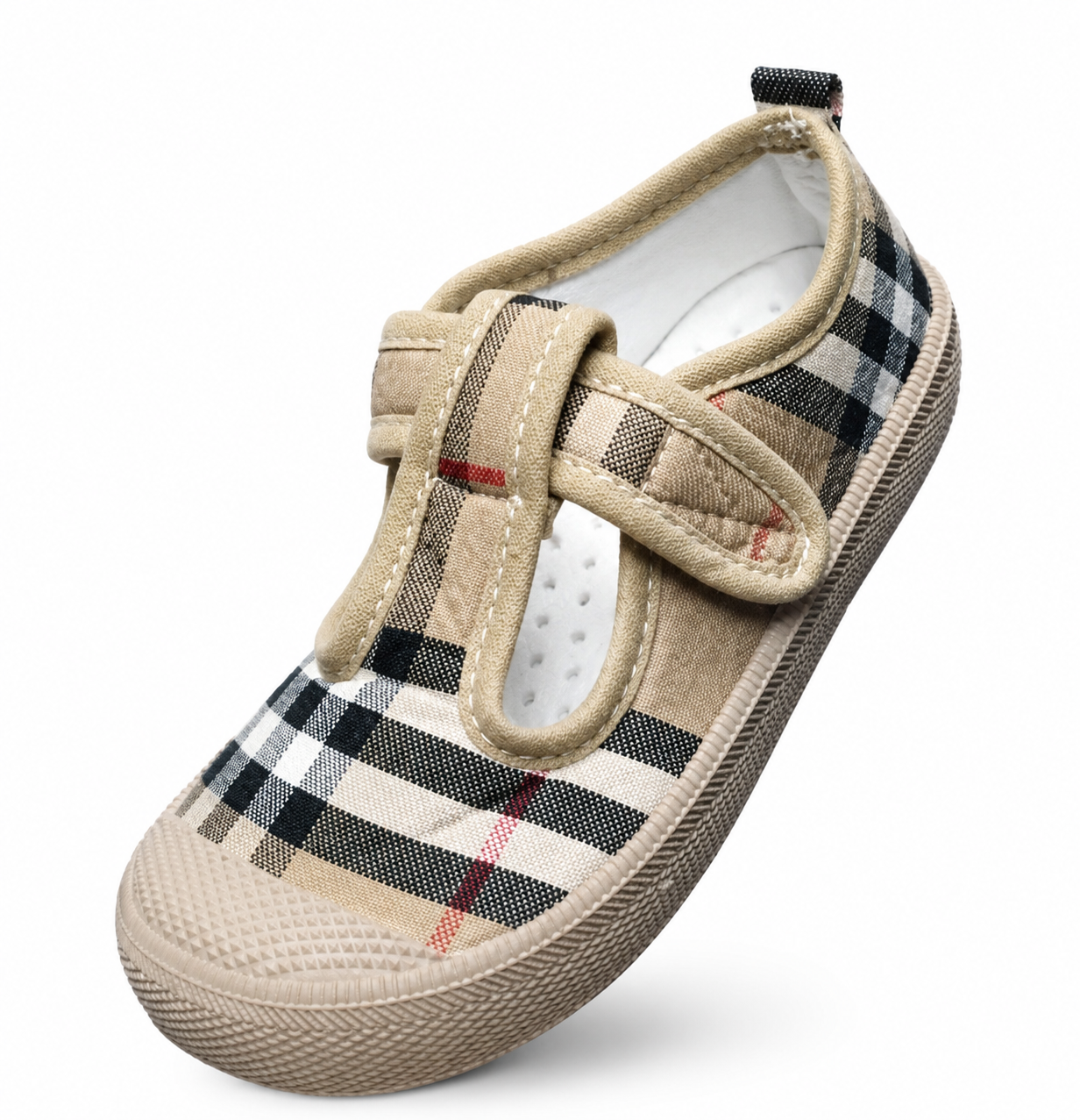 کتانی چسبی بچگانه طرح بربری (Burberry) - مدل راحتی و پیاده‌روی