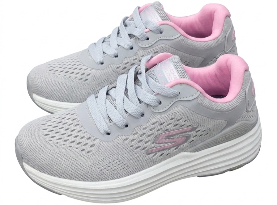 کفش پیاده‌روی زنانه اسکیچرز (Skechers) مدل Max Cushioning رنگ طوسی صورتی - طبی و لژدار