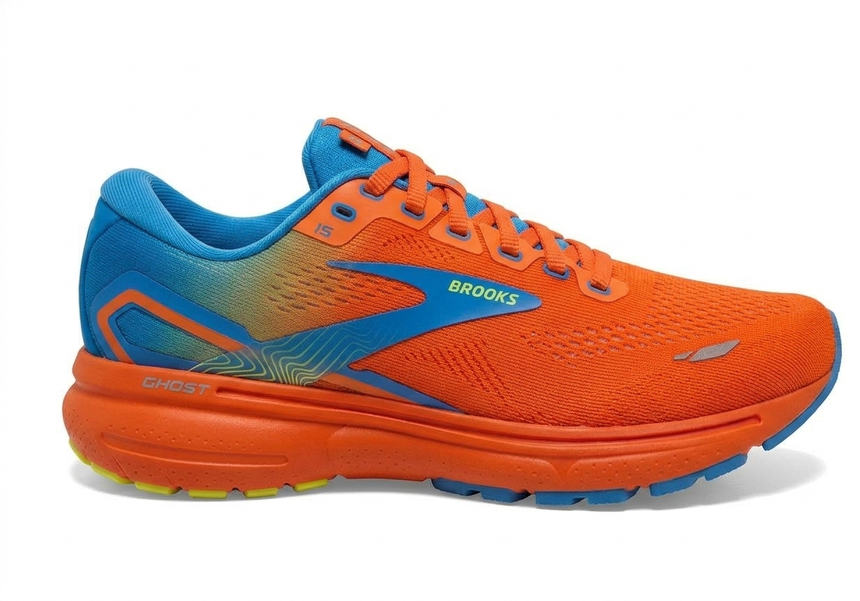 کفش دویدن مردانه بروکس (Brooks) مدل Ghost 15 رنگ نارنجی آبی - مخصوص رانینگ و پیاده‌روی حرفه‌ای