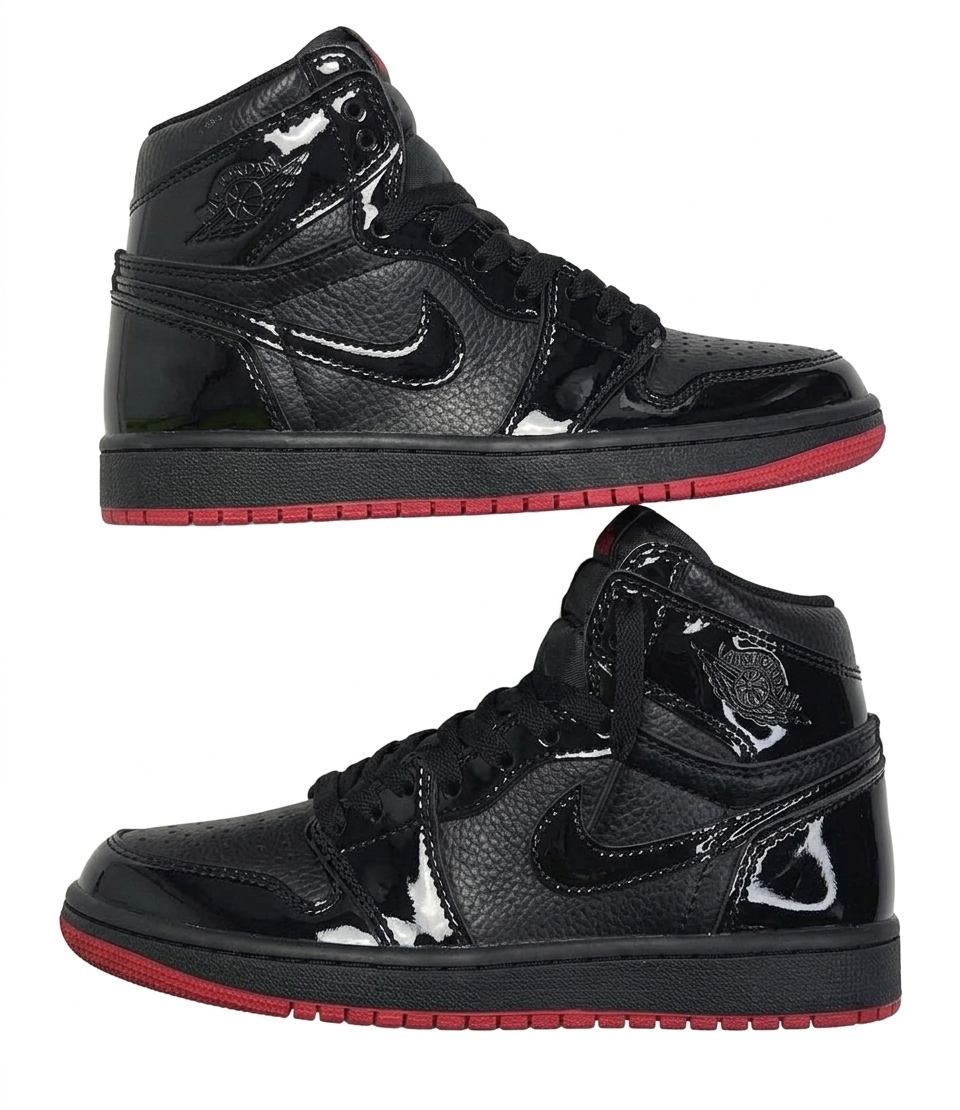 - کفش ورزشی نایک مدل Air Jordan 1 High رنگ Black Shiny (ورنی مشکی و قرمز)