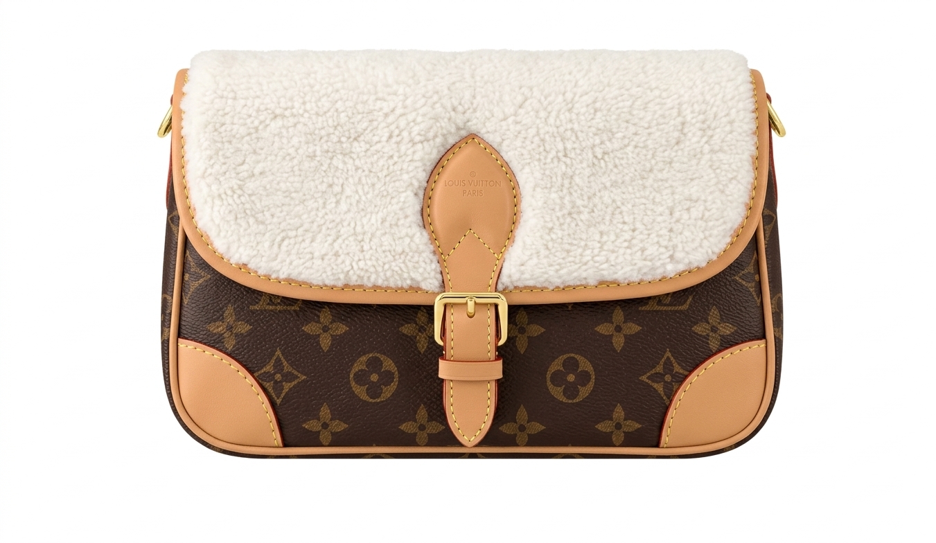کیف دوشی زنانه لویی ویتون (Louis Vuitton) مدل تدی مونوگرام - ترکیب چرم و خز سفید (تدی)