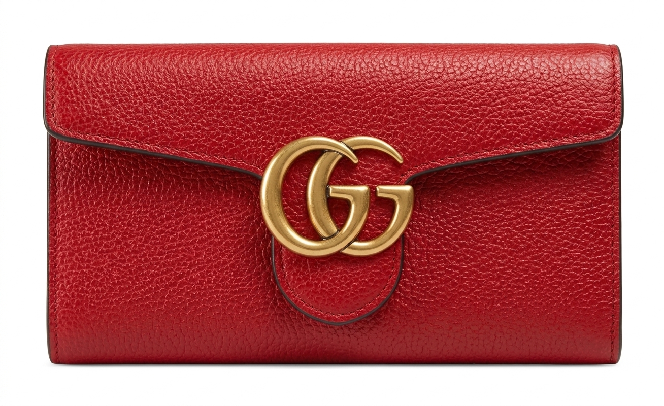 کیف پول زنانه گوچی (Gucci) مدل Marmont طرح چرم سوزنی - رنگ قرمز و صورتی
