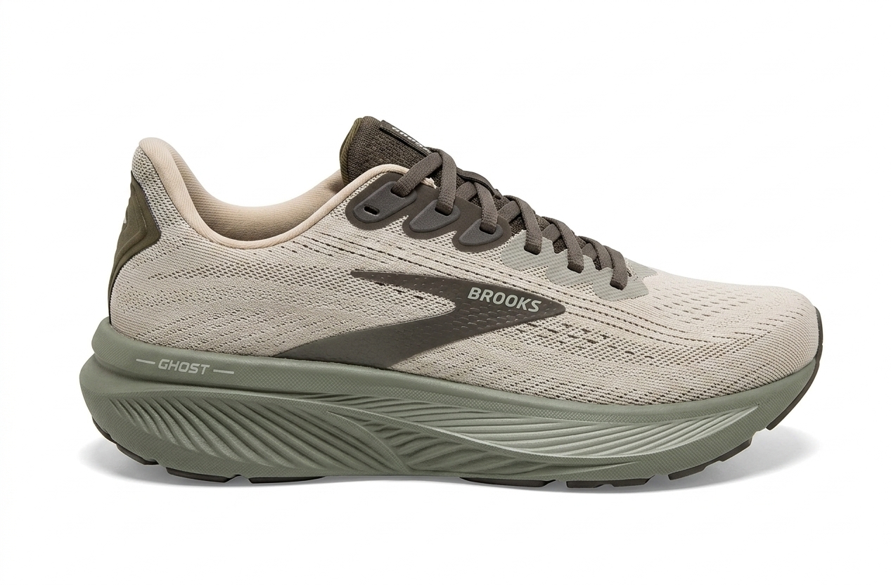 کفش مخصوص دویدن مردانه بروکس (Brooks) مدل Ghost Max - رنگ کرم و سبز زیتونی