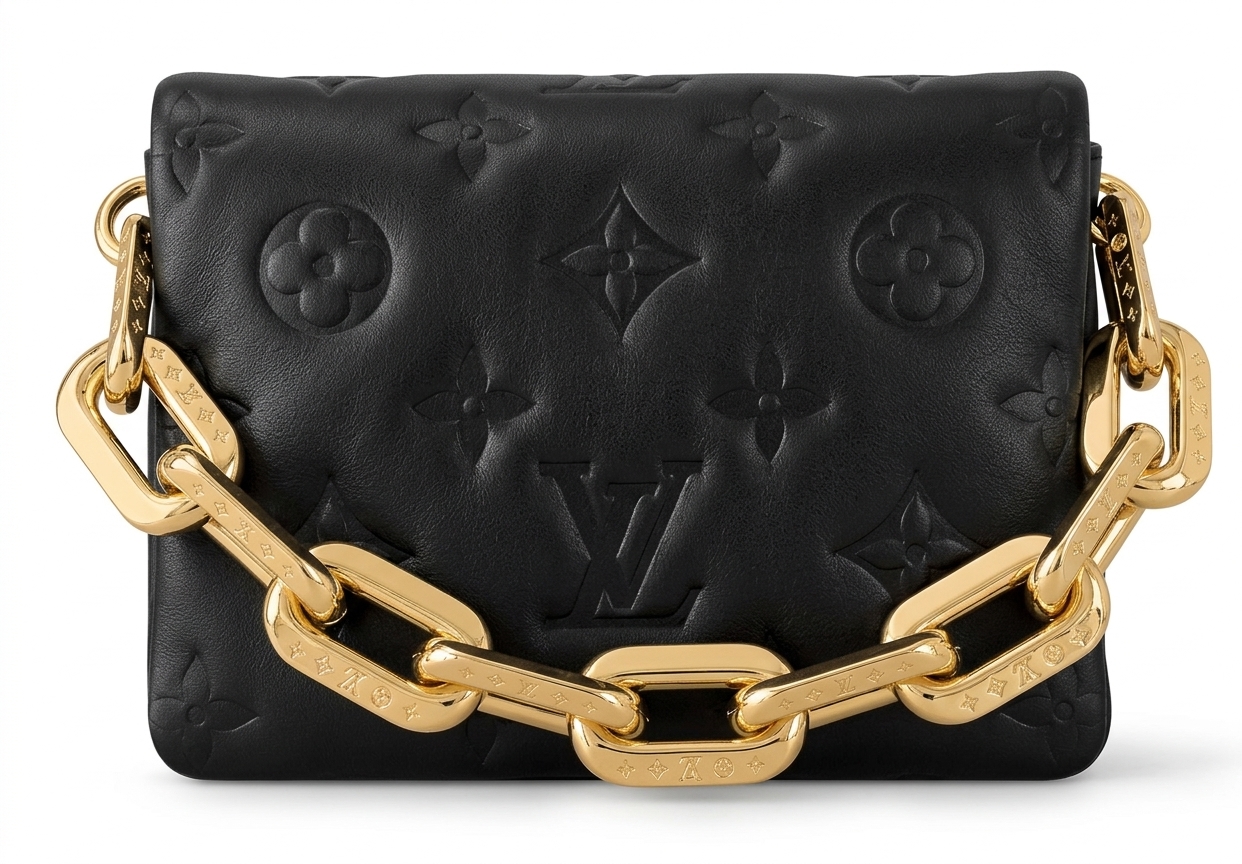 کیف دوشی لویی ویتون (Louis Vuitton) مدل کوسن (Coussin) چرم پفکی مونوگرام رنگ مشکی ‌
