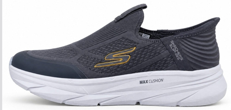 کفش پیادهروی مردانه اسکیچرز مدل Max Cushioning رنگ ذغالی طلایی (Hands Free Slip-ins