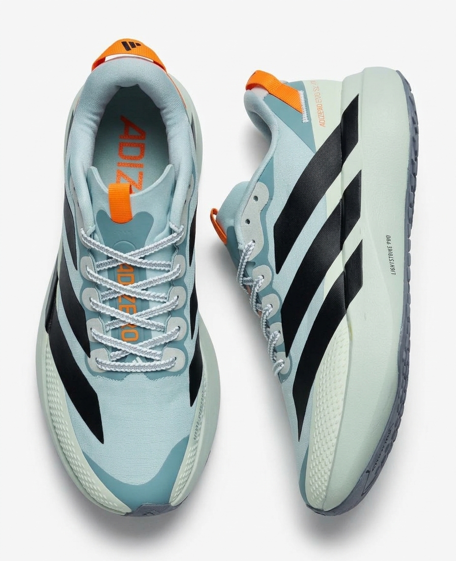 کفش دویدن مردانه آدیداس مدل Adizero Evo SL فوم لایت استرایک پرو آبی روشن نارنجی