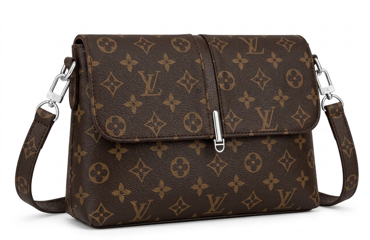 کیف دوشی زنانه لوییس ویتون مدل Monogram Canvas درب دار قهوه ای