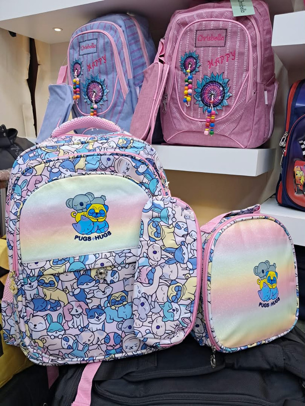 ست ۳ تکه کولهپشتی مدرسهای فانتزی مدل Pugs + Hugs (پاستلی رنگینکمانی) 3-Piece Kids
