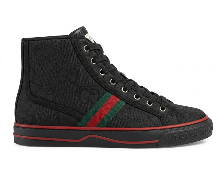 کفش ساقدار مردانه گوچی مدل Tennis 1977 پارچهای طرح GG رنگ مشکی Gucci Tennis 1977 High-Top GG Canvas Black Sneakers 